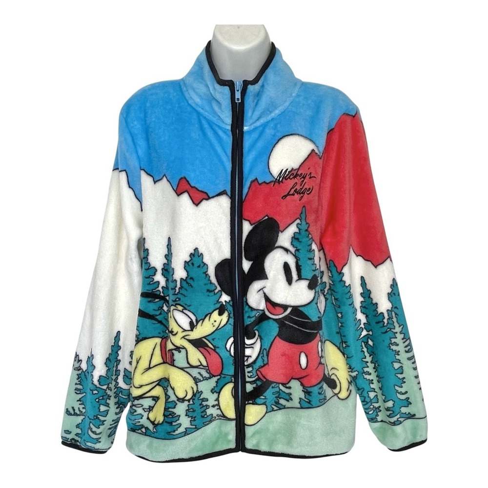 Disney Mickey Mouse Pluto Lodge Full Zip‎ Fleece Jacket Womens Medium